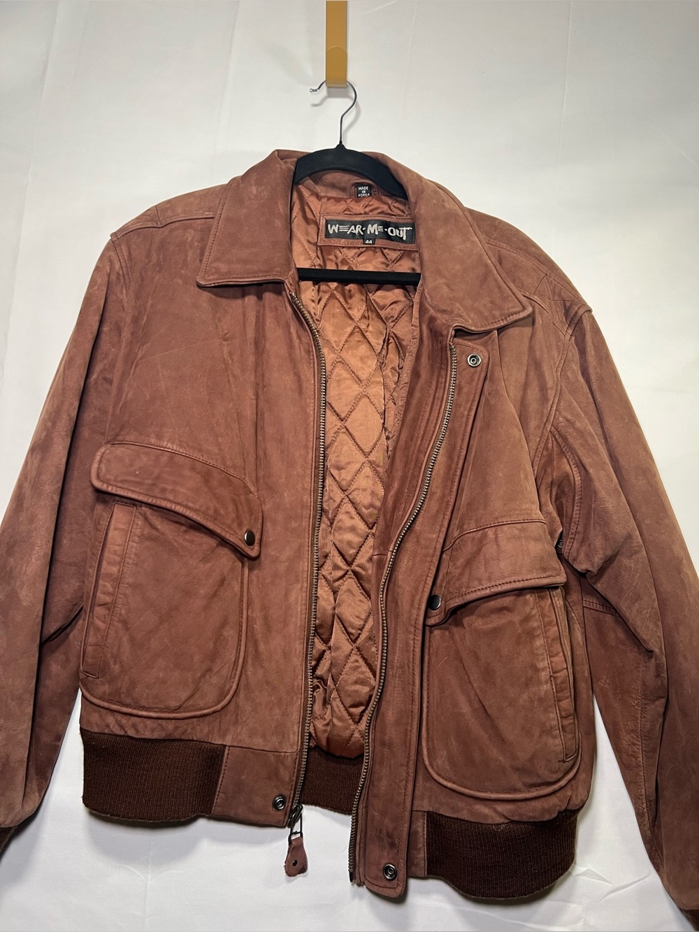 Vintage U2 Wear Me Out Brown Genuine Leather Bomber Flight Jacket Size 44